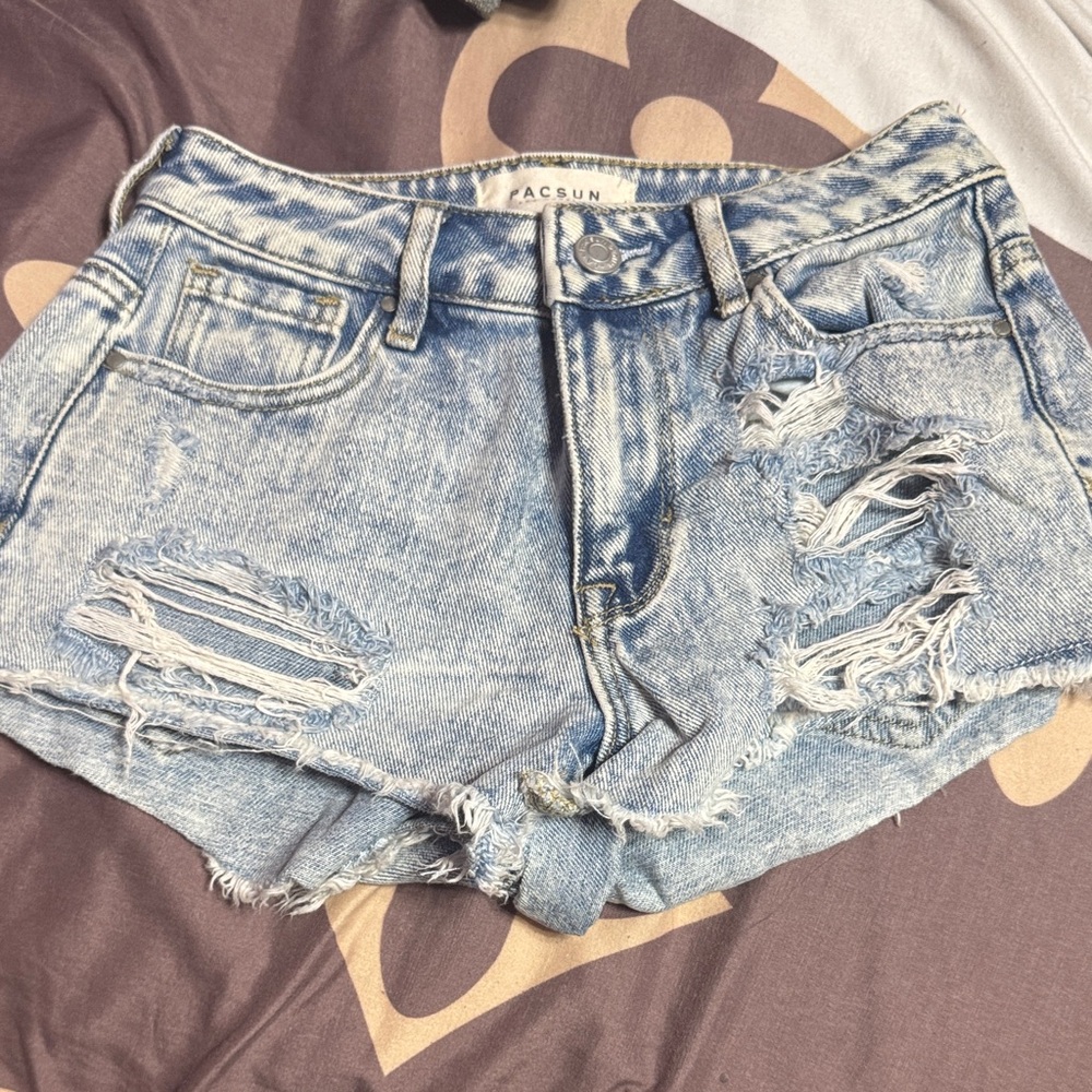 PacSun Light Blue Ripped Jean Shorts Size 22